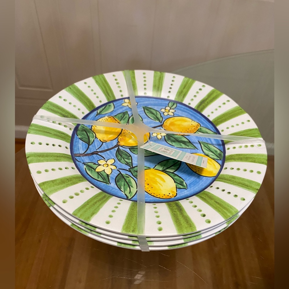 Shabby Chic Tile Design Melamine Salad 9” Plates Lemon 🍋 And Floral